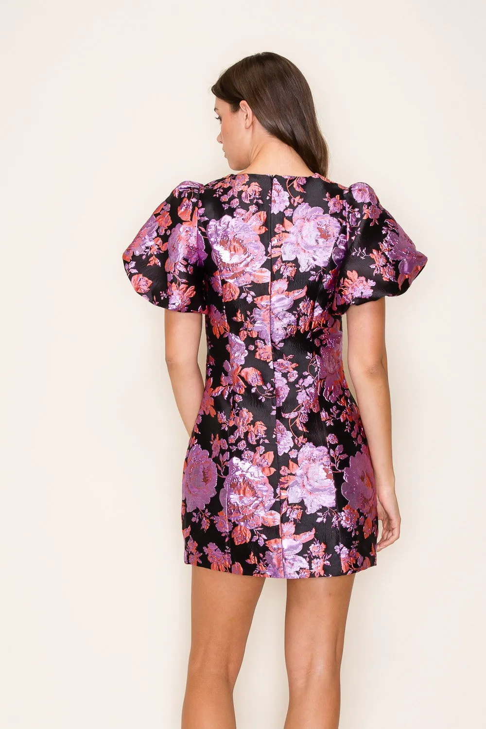 JACQUARD PUFF SLEEVE MINI DRESS