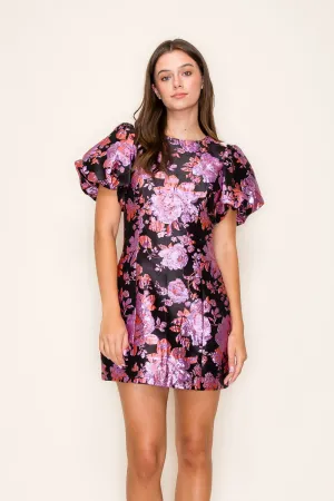 JACQUARD PUFF SLEEVE MINI DRESS