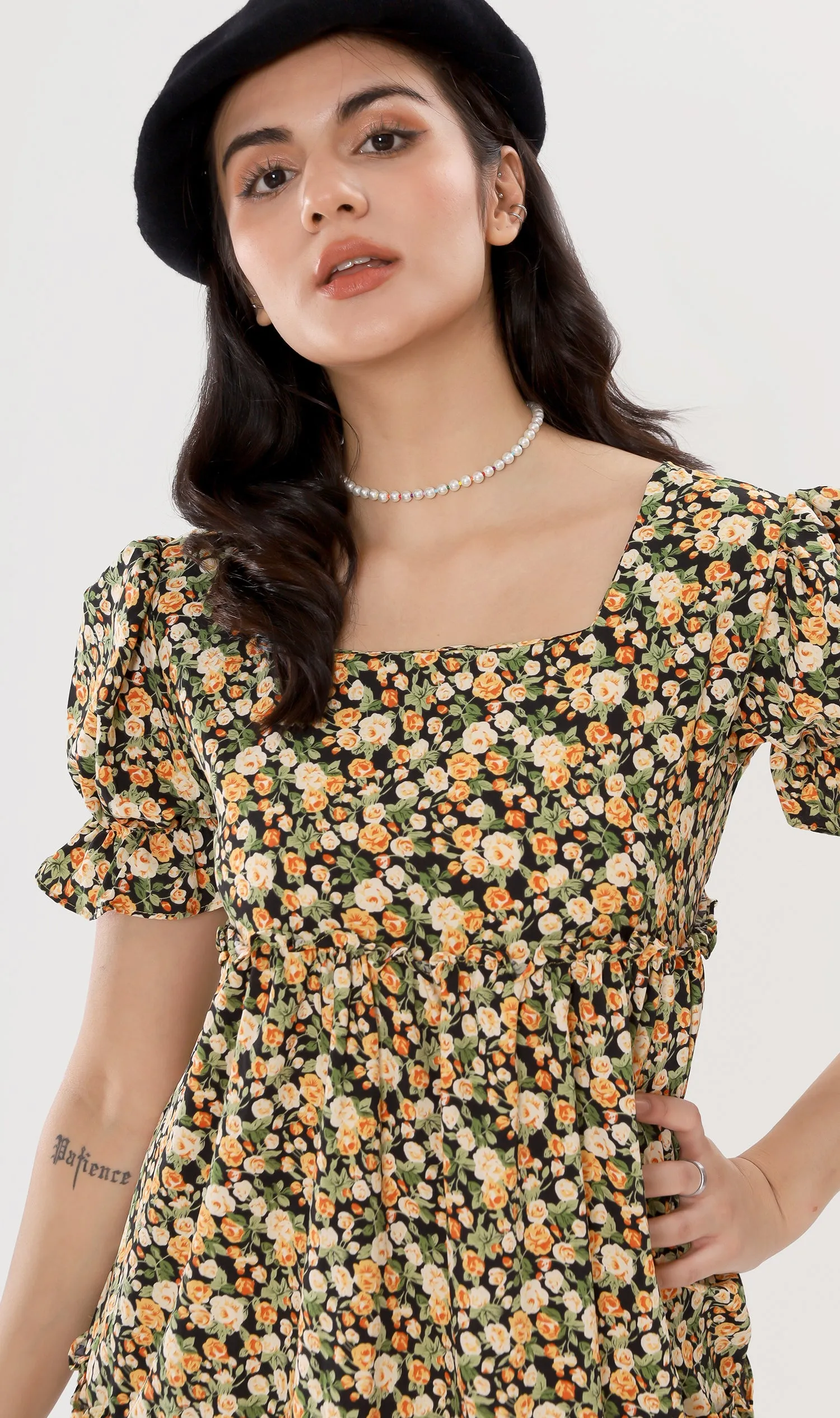 JADE Tiered Puff-Sleeve Dress (Black)