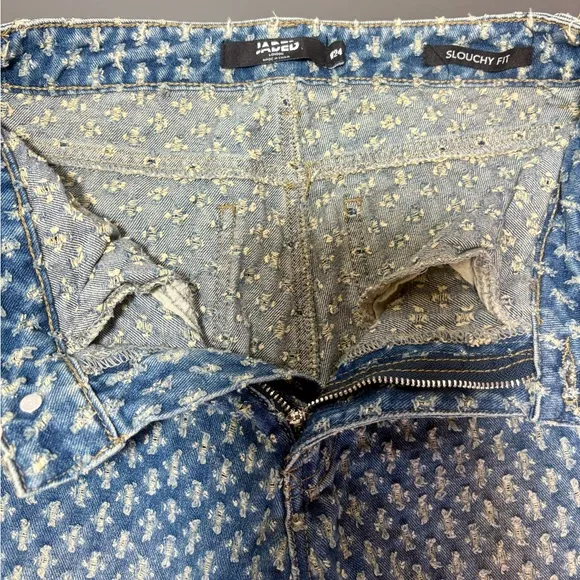 JADED LONDON Blue Slouchy Fit Jeans With Ripped Print