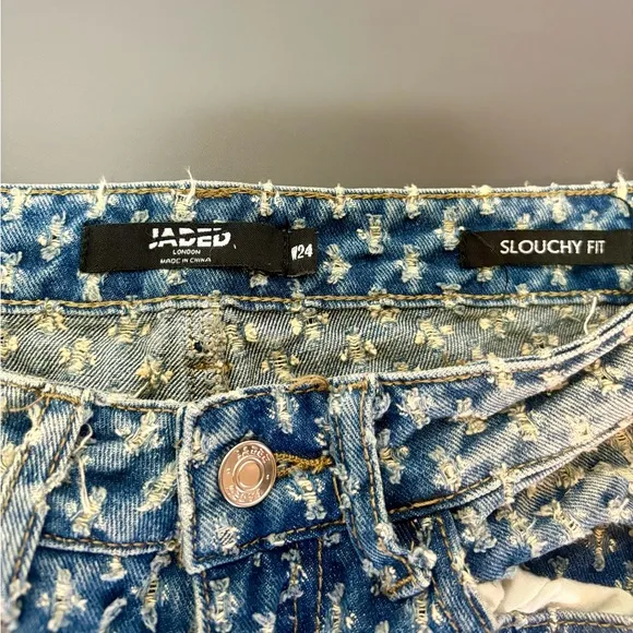 JADED LONDON Blue Slouchy Fit Jeans With Ripped Print