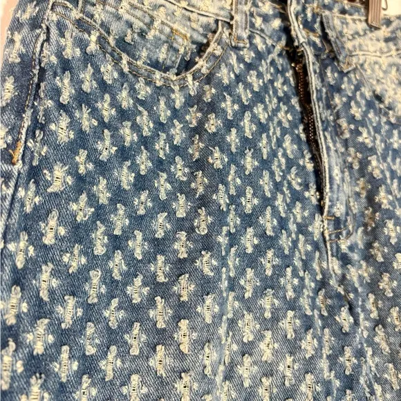 JADED LONDON Blue Slouchy Fit Jeans With Ripped Print