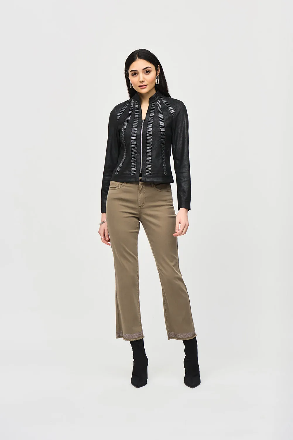 Joseph Ribkoff Faux Suede Jacket With Metallic Mesh Detail Jr243972