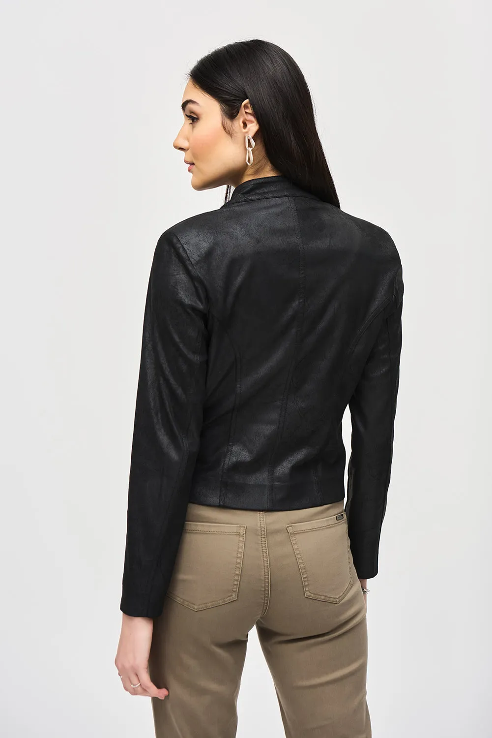 Joseph Ribkoff Faux Suede Jacket With Metallic Mesh Detail Jr243972