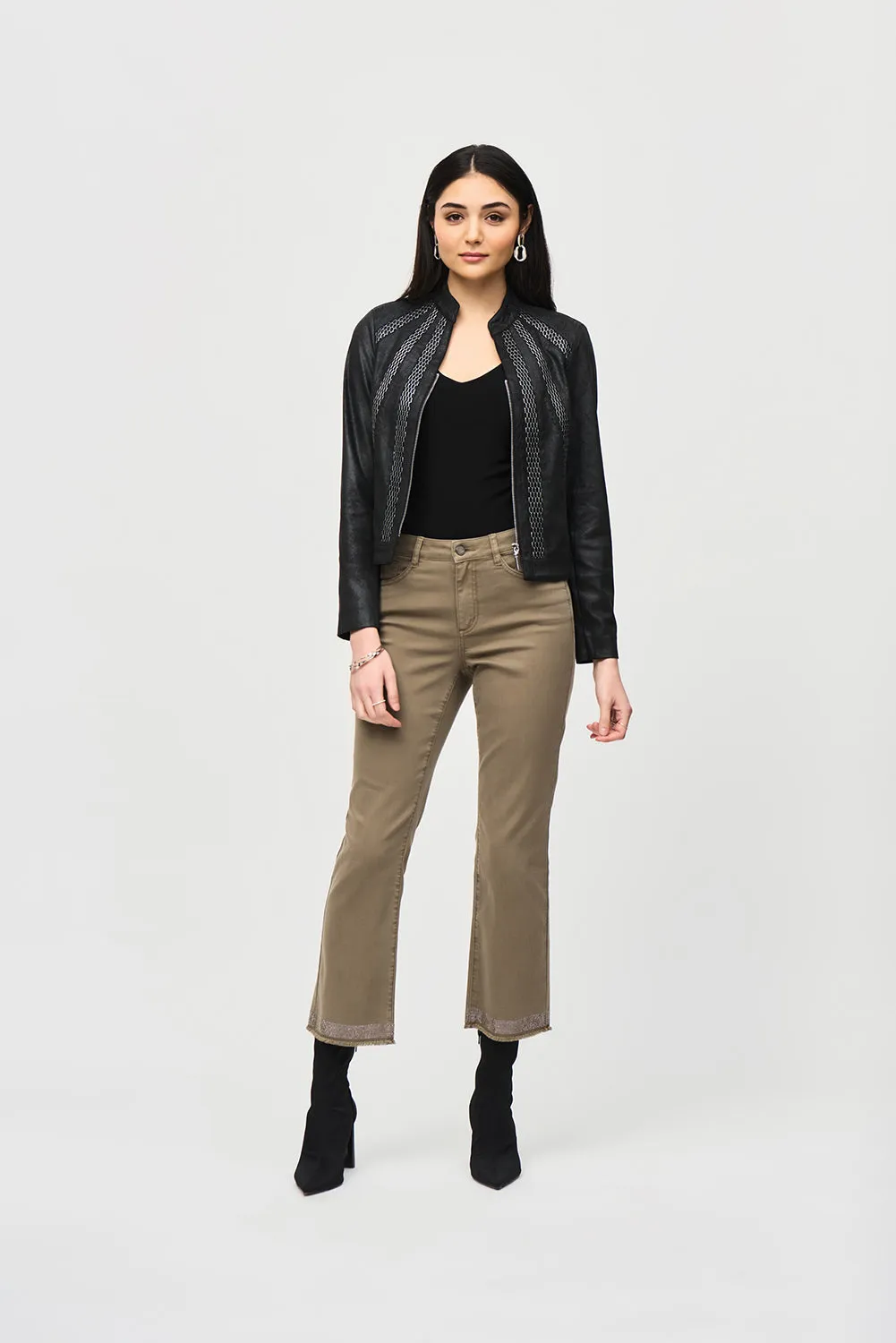 Joseph Ribkoff Faux Suede Jacket With Metallic Mesh Detail Jr243972
