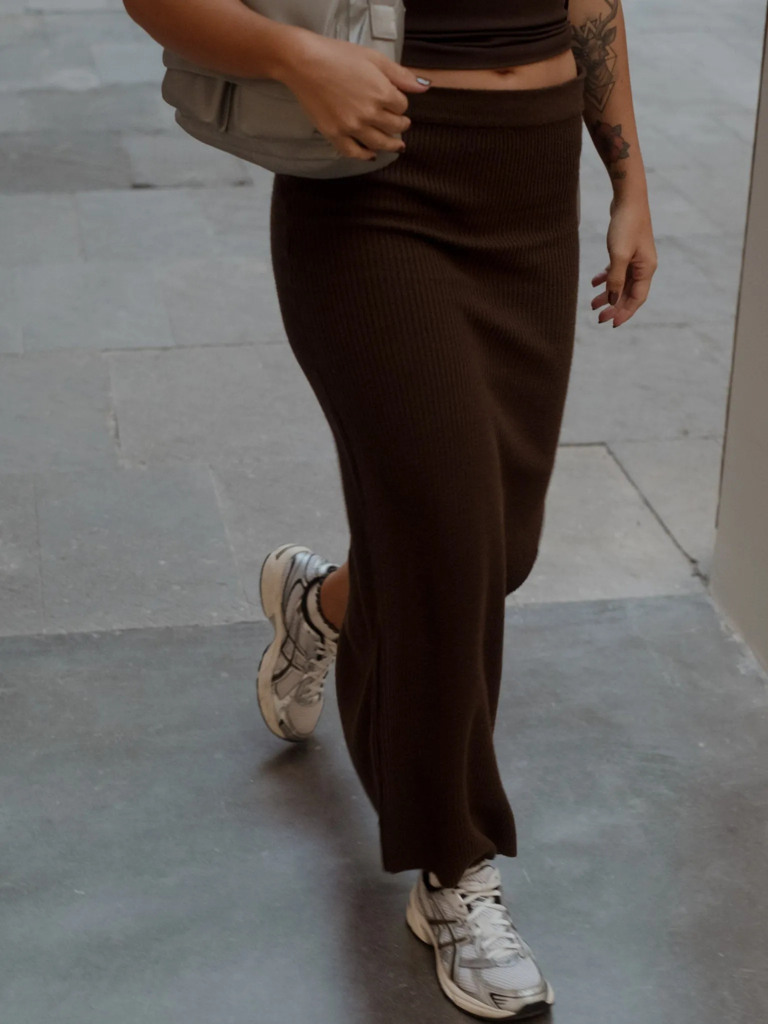 KNIT LONG SKIRT - ESPRESSO