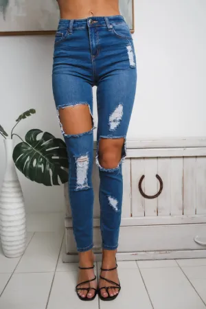 KOURTNEY RIPPED DENIM JEANS - Blue