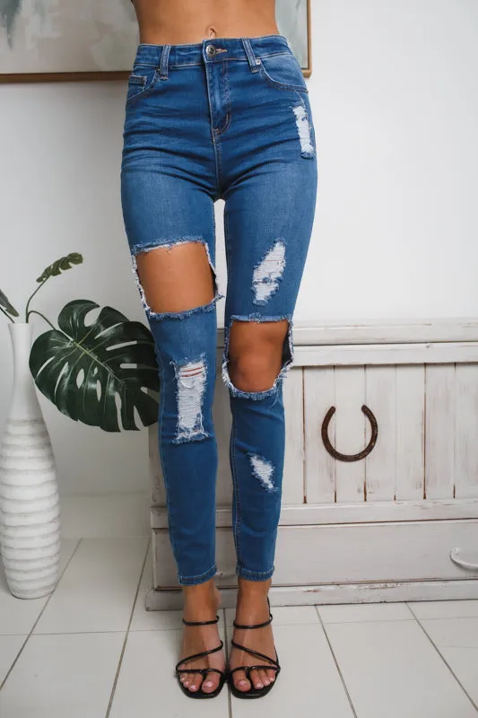 KOURTNEY RIPPED DENIM JEANS - Blue
