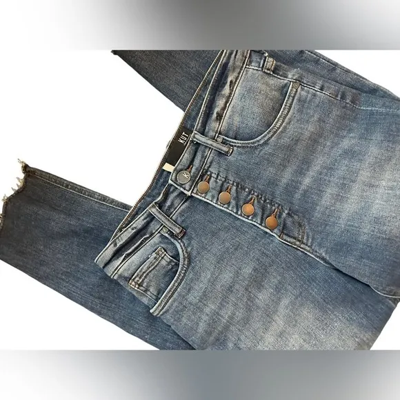 KUT from the Kloth Rachael High Rise Fab Ab Ankle Mom distressed Button Fly Jean