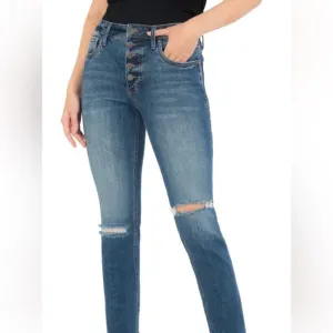 KUT from the Kloth Rachael High Rise Fab Ab Ankle Mom distressed Button Fly Jean