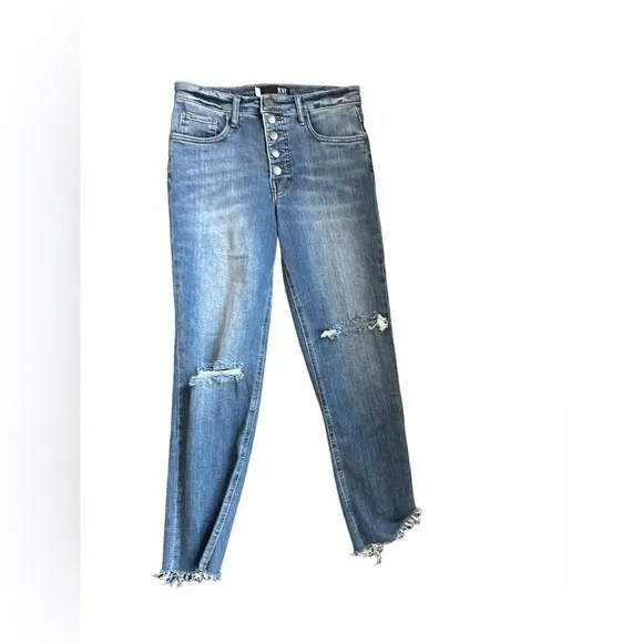 KUT from the Kloth Rachael High Rise Fab Ab Ankle Mom distressed Button Fly Jean