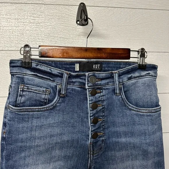 KUT from the Kloth Rachael High Rise Fab Ab Ankle Mom distressed Button Fly Jean