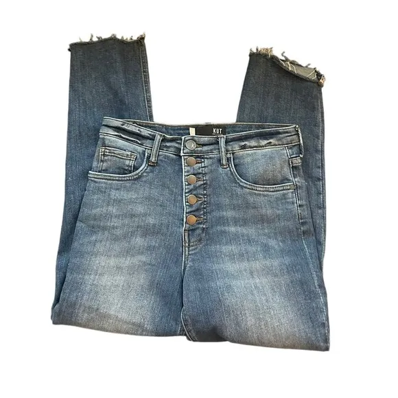 KUT from the Kloth Rachael High Rise Fab Ab Ankle Mom distressed Button Fly Jean