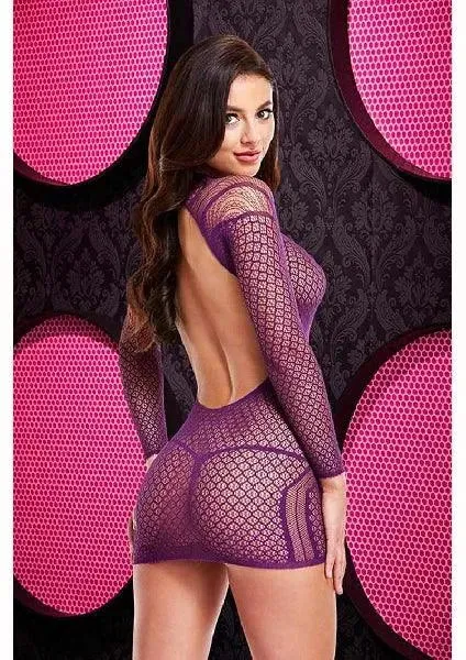 Lapdance Long Sleeve Open Back Mini Dress Purple