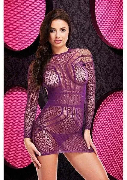 Lapdance Long Sleeve Open Back Mini Dress Purple