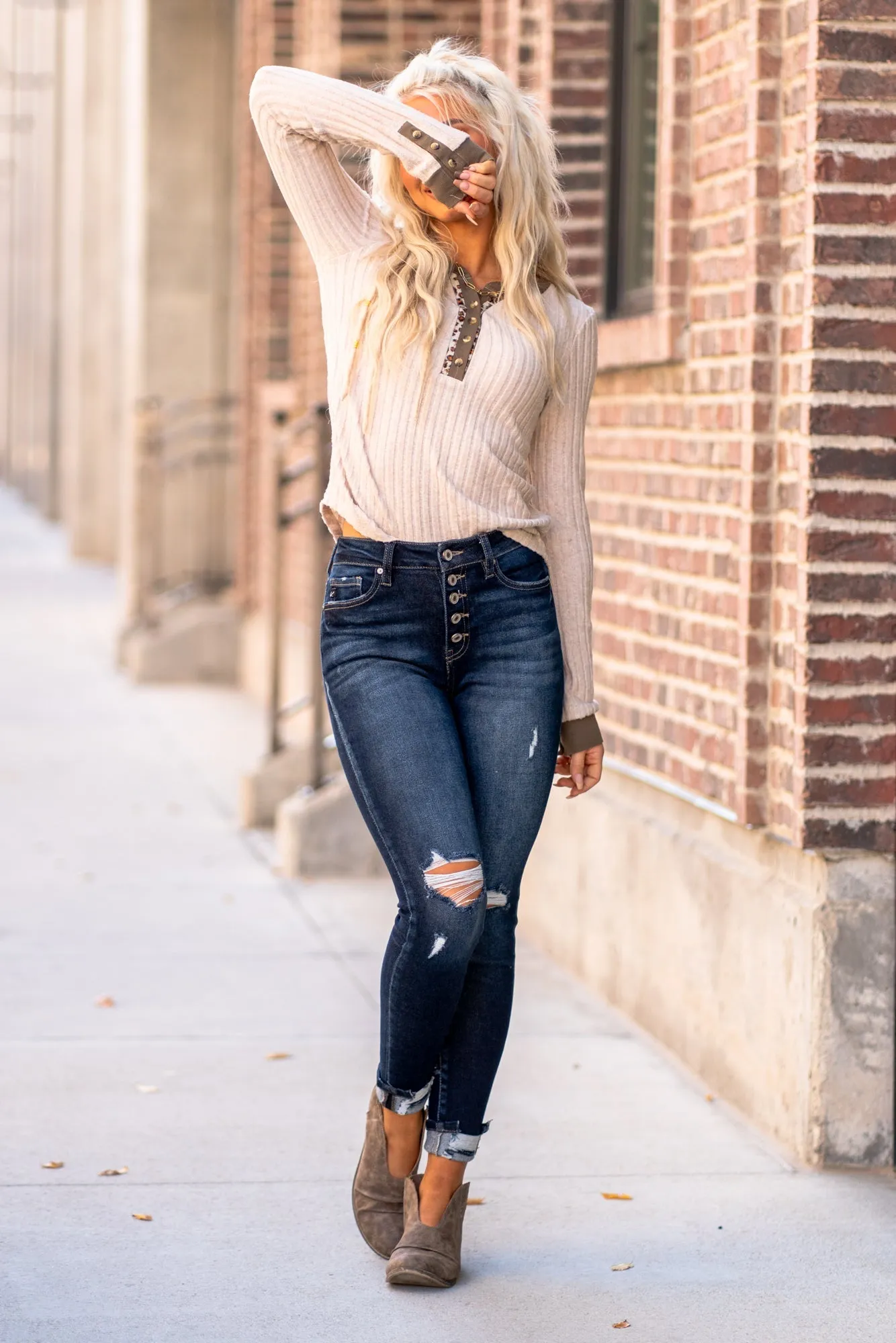 Lawrence High Rise Button Fly Ankle Skinny