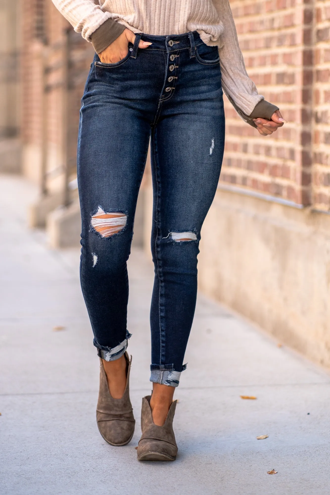 Lawrence High Rise Button Fly Ankle Skinny
