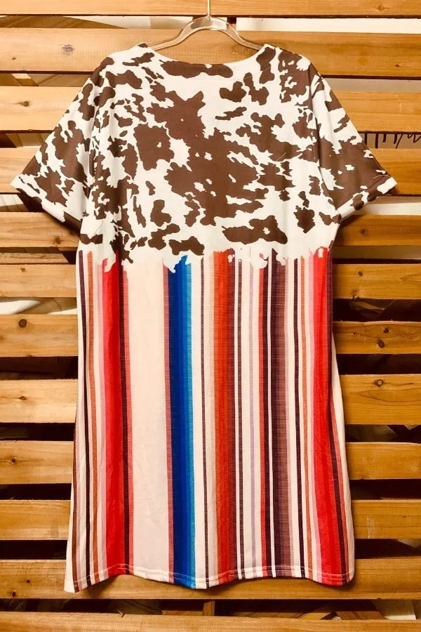 Leopard Stripe Printing Mini Dress with Pockets