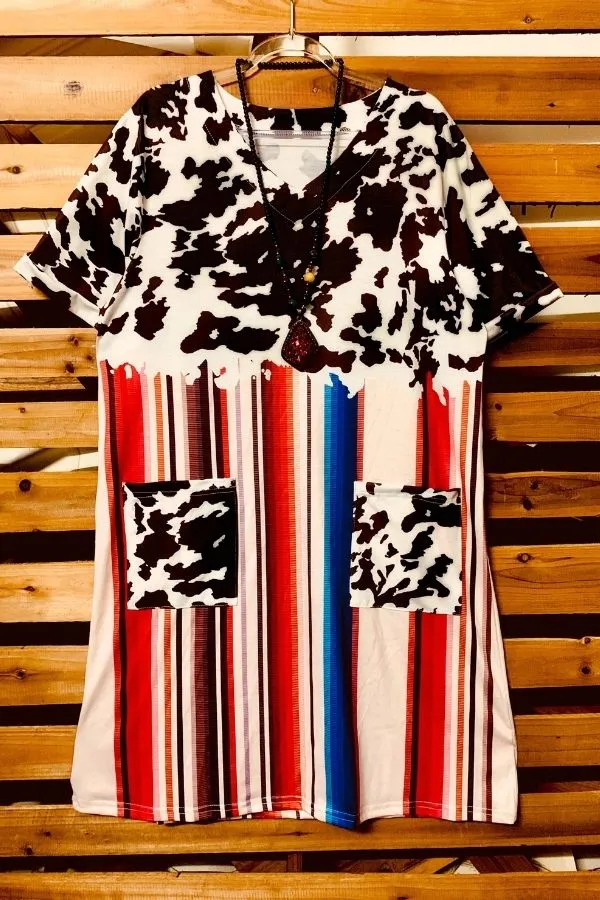 Leopard Stripe Printing Mini Dress with Pockets