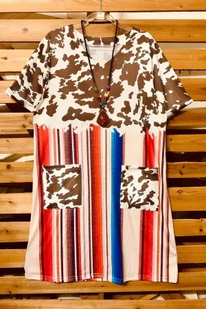 Leopard Stripe Printing Mini Dress with Pockets
