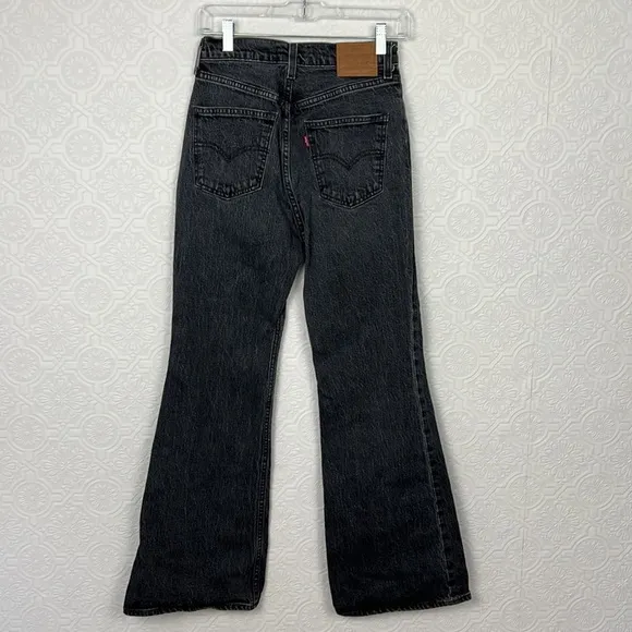 Levi’s 70s High Flare Black Acid Wash High Waisted Waist 25 Premium Jeans Denim