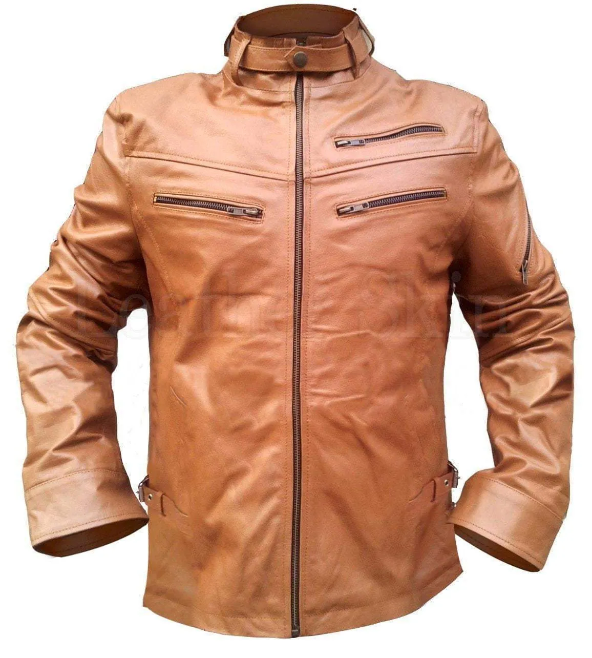 Light Brown Men Leather Jacket