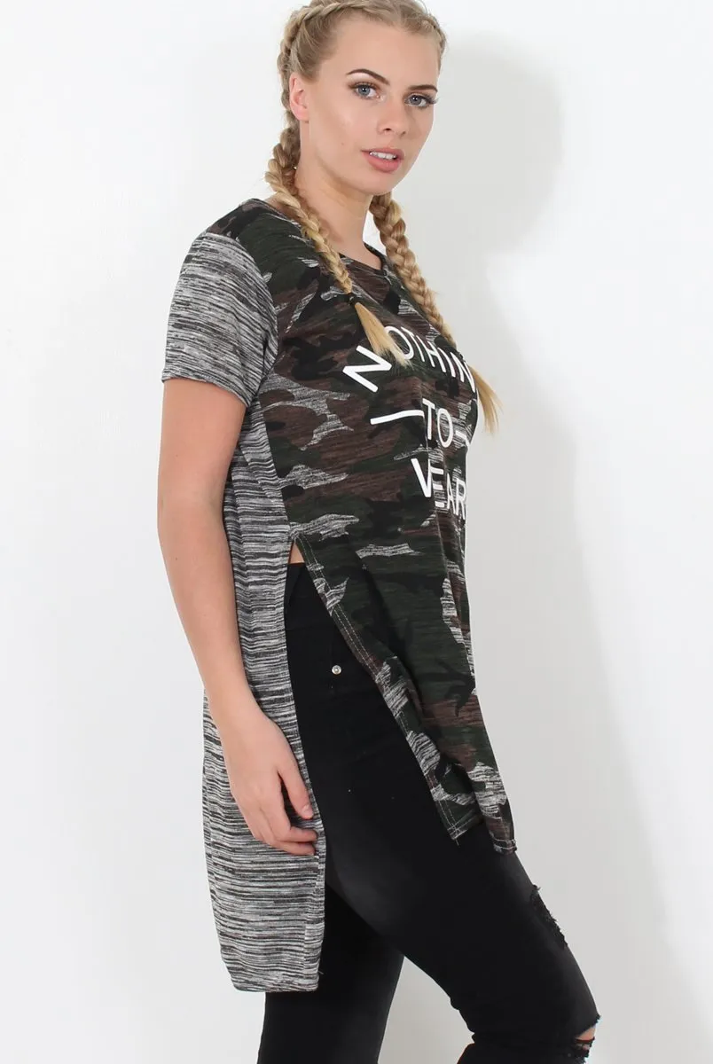 Lois Grey Camo Slogan T-shirt