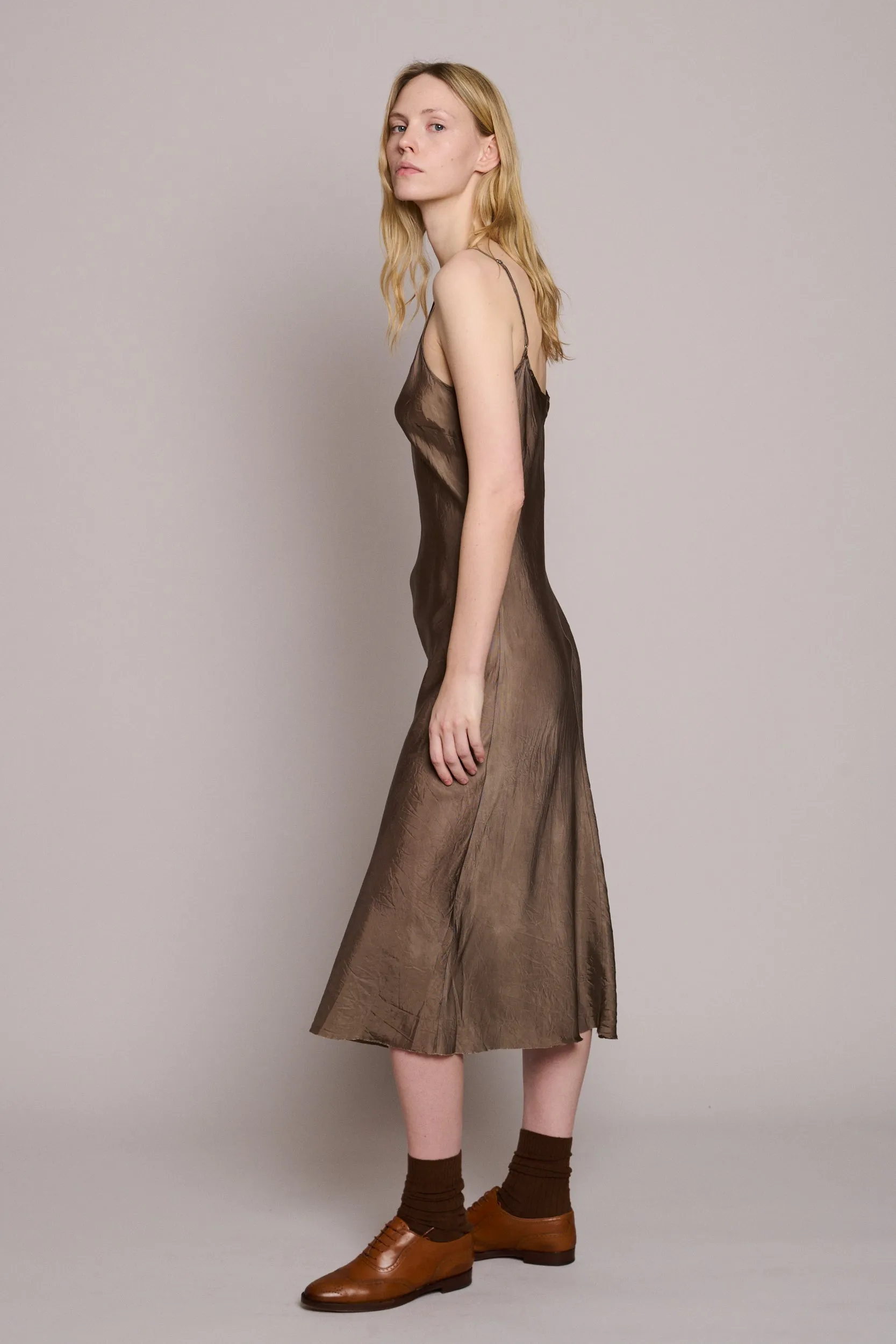 Long Bias Slip Dress in Mushroom