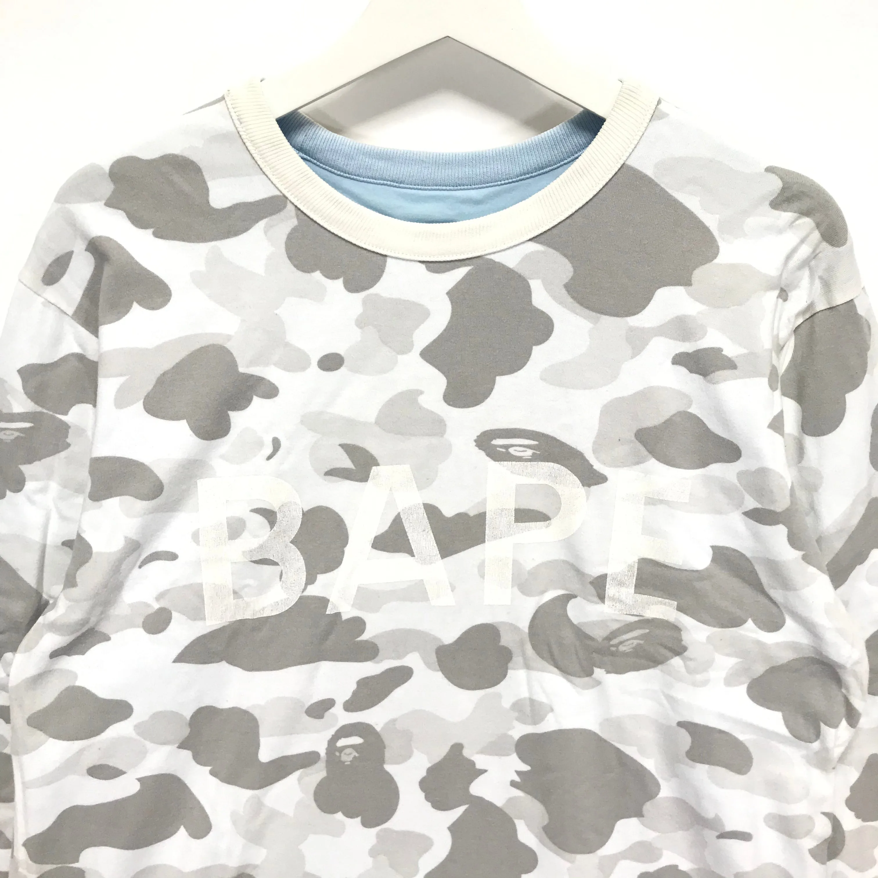 [M] A Bathing Ape Bape Camo / Neon Logo Reversible L/S Tee