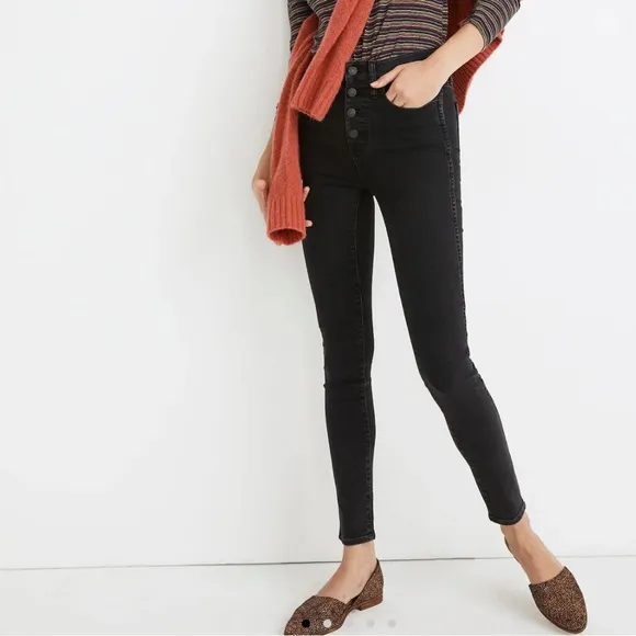 Madewell 10&quot; High-Rise Skinny Jeans in Robert Wash Button-Front Edition Size 27