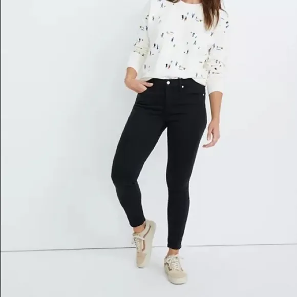 Madewell 9&quot; High-Rise Denim Skinny Jeans Black Cotton Stretch SZ 25