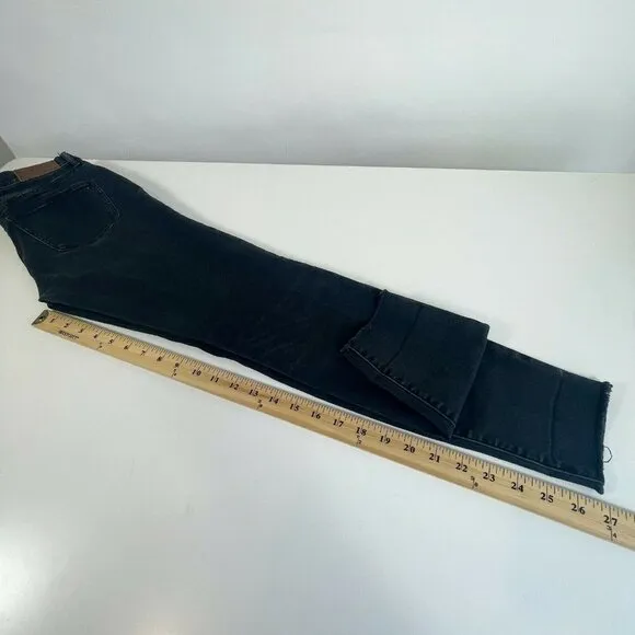 Madewell Womens 9&quot; High-Rise Distressed Skinny Jeans Black Size 26 Raw Hem A8535