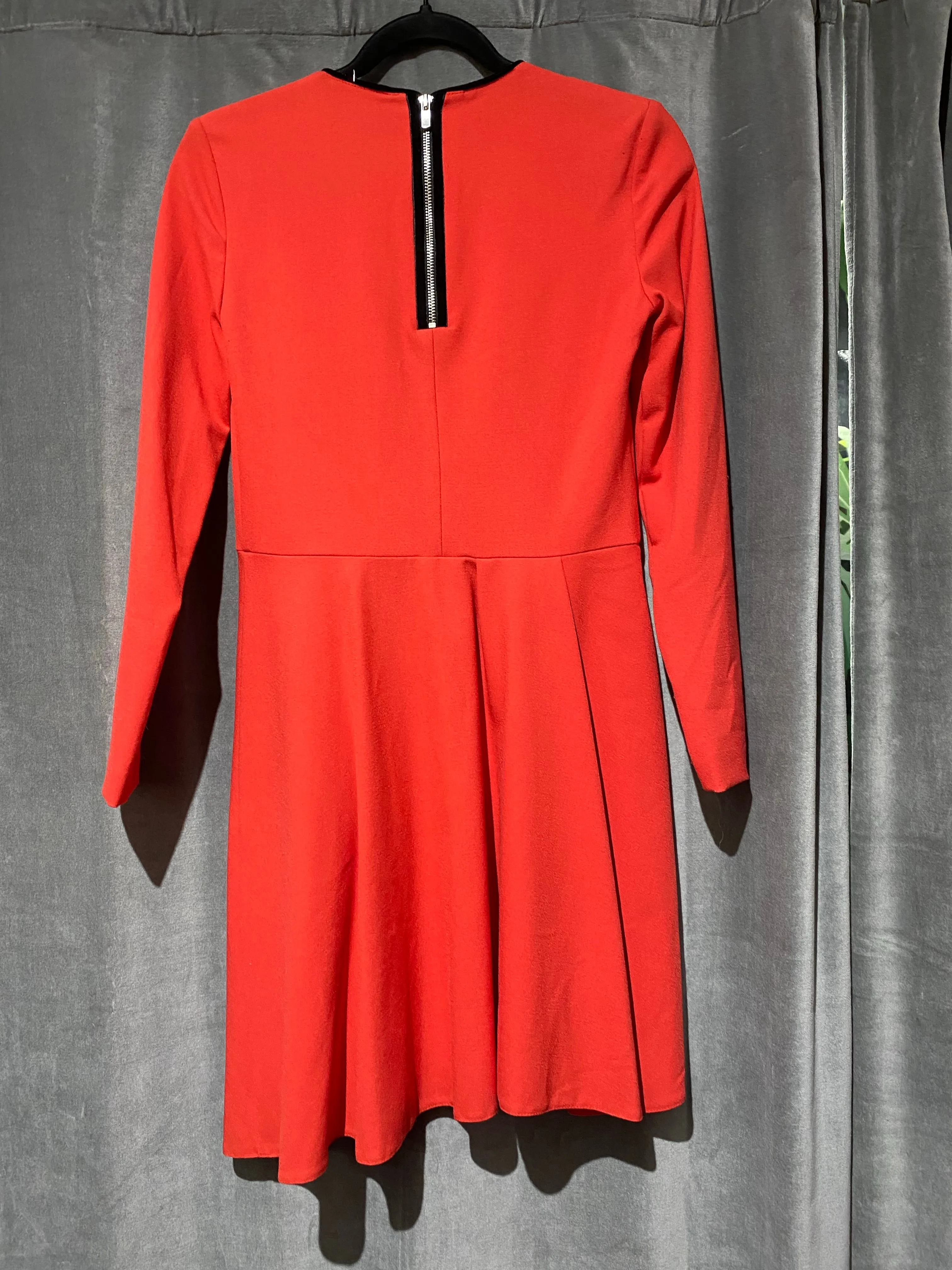 Maje Long Sleeve Orange Mini Pleated Dress
