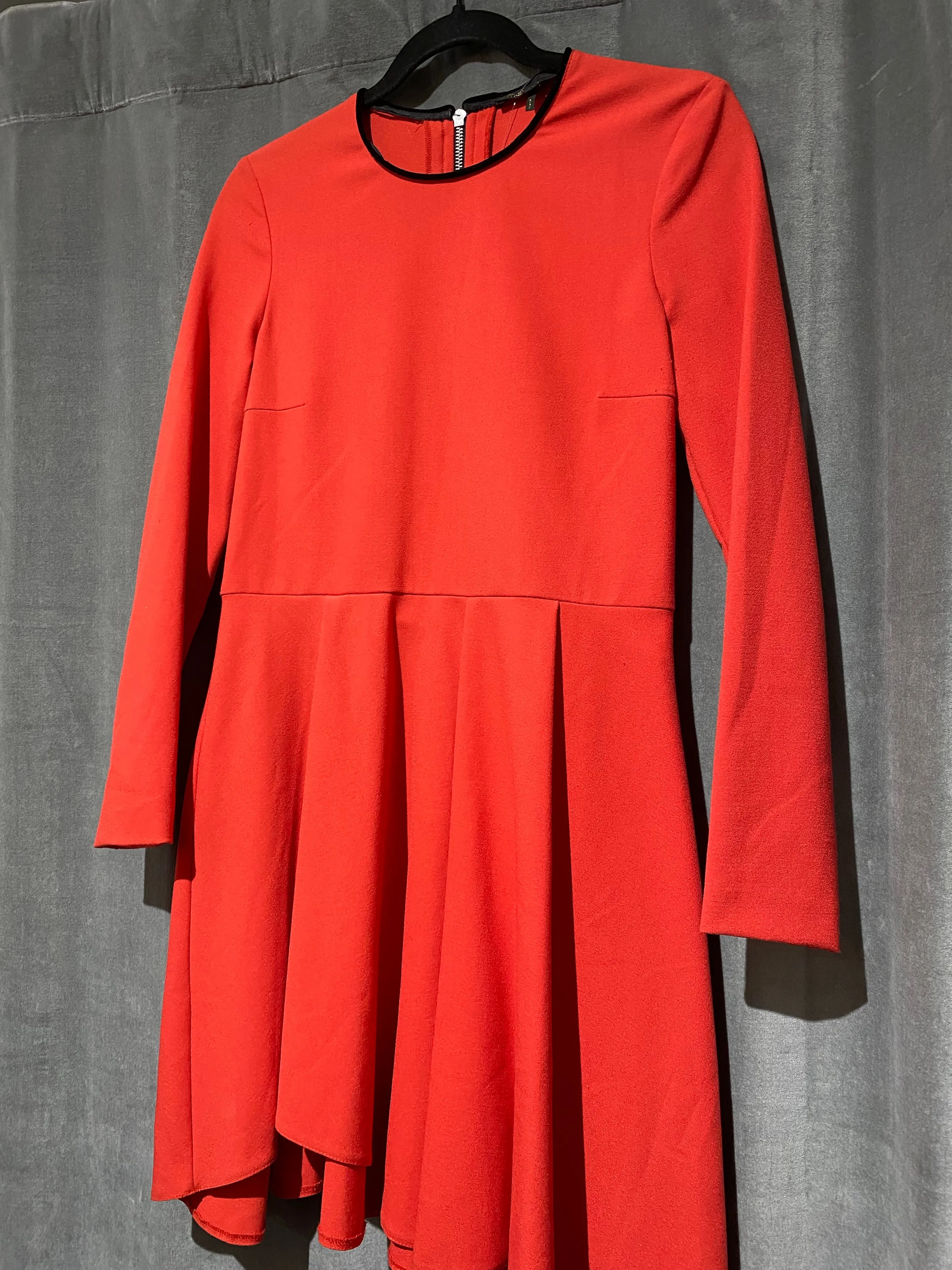 Maje Long Sleeve Orange Mini Pleated Dress