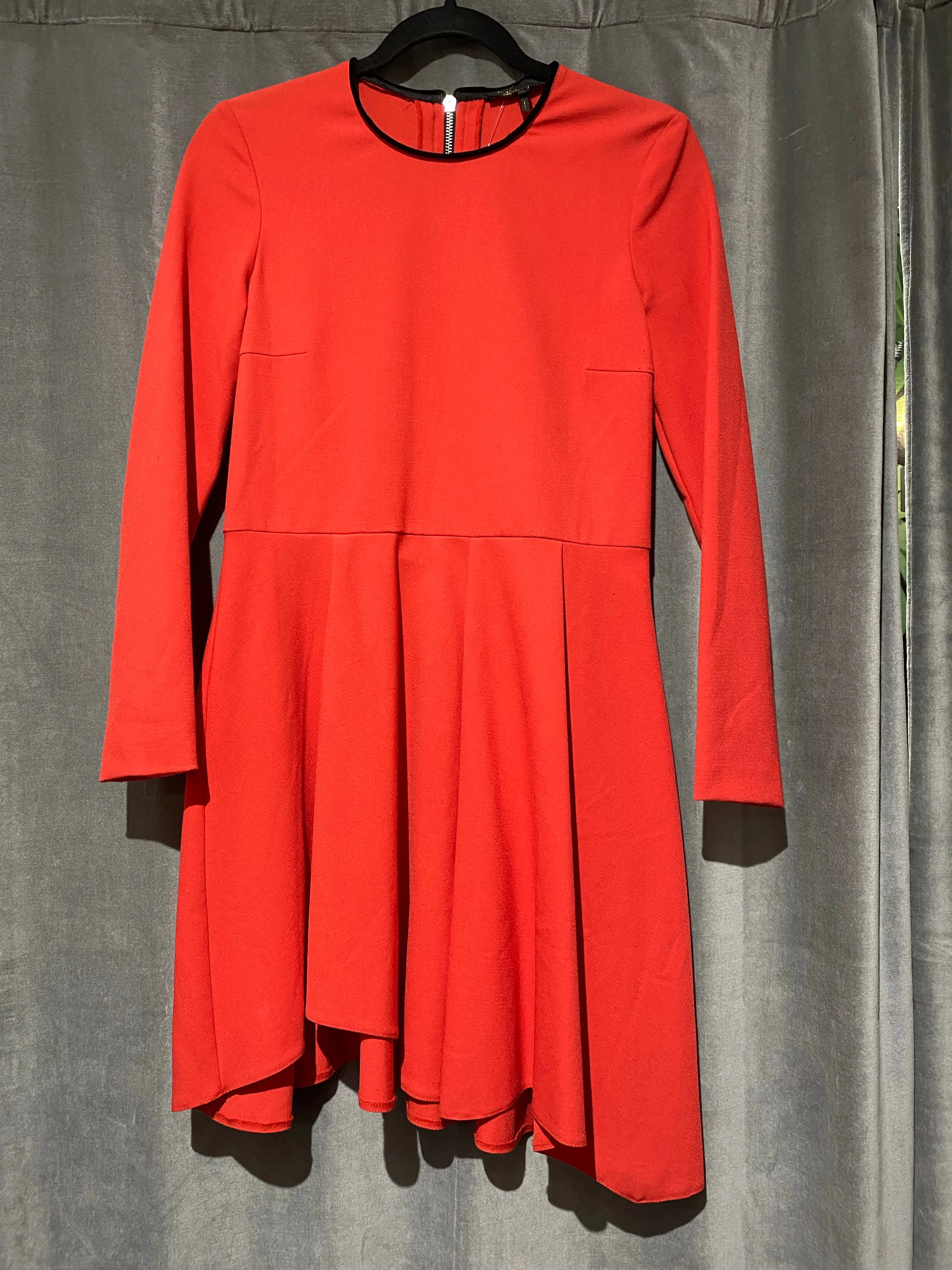 Maje Long Sleeve Orange Mini Pleated Dress