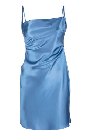 Malai Glossy Satin Mini Blue Slip Dress