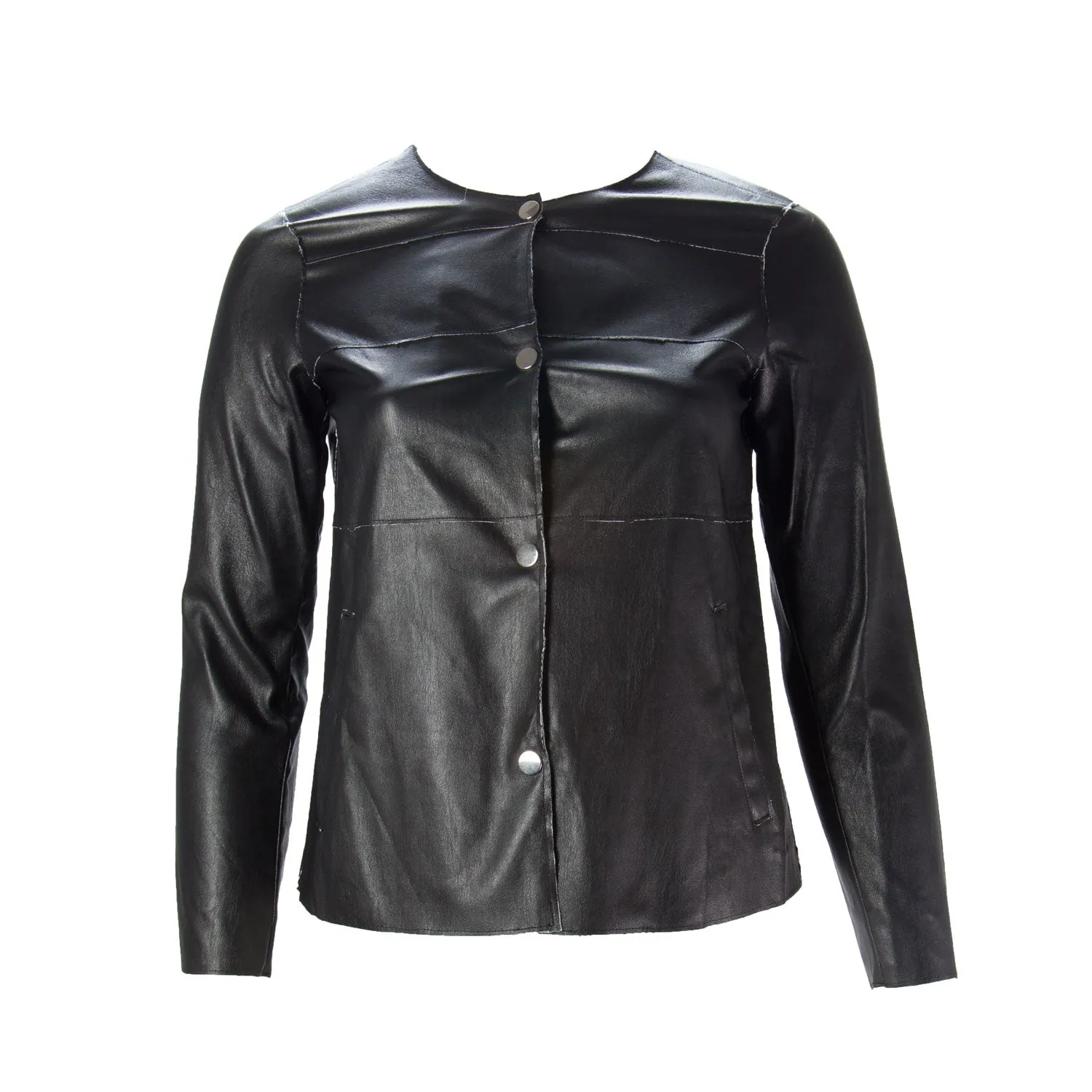 MARINA RINALDI Women's Black Calle Faux Leather Jacket 8W / 17 $340 NWT