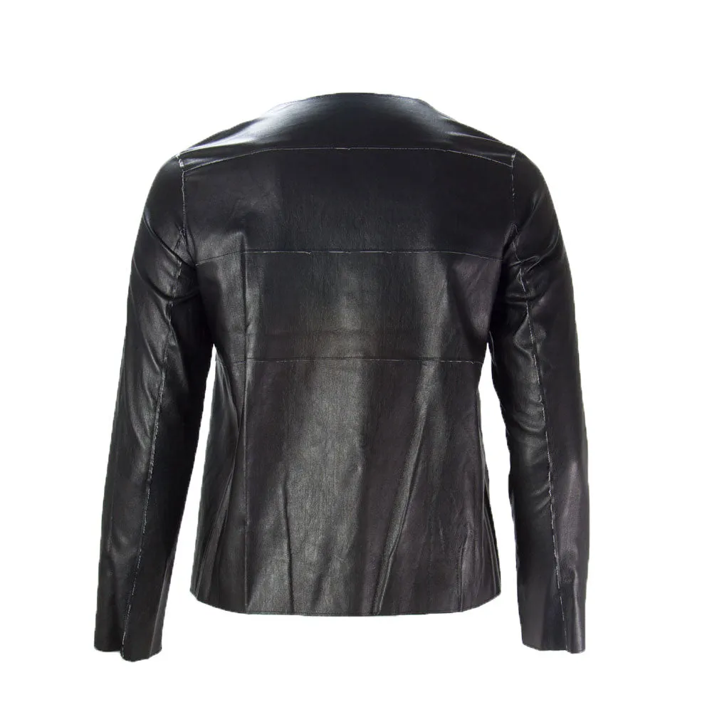 MARINA RINALDI Women's Black Calle Faux Leather Jacket 8W / 17 $340 NWT