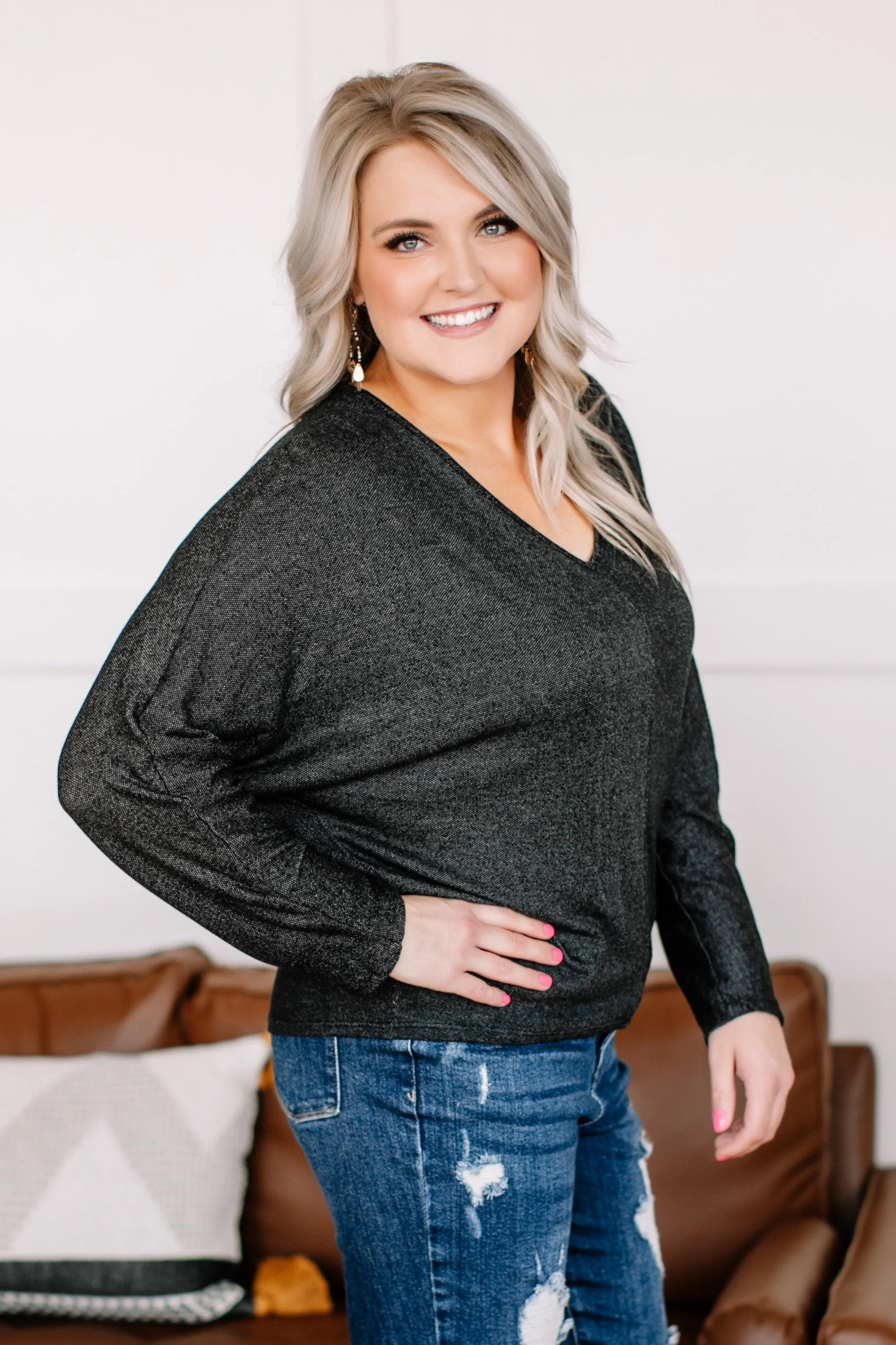 Material Girl Speckled Black Top