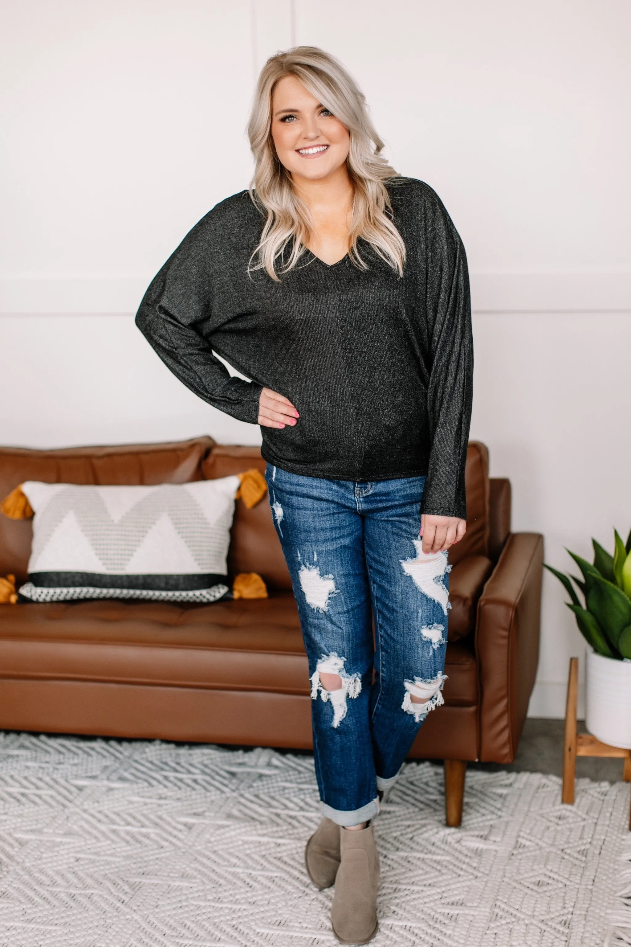 Material Girl Speckled Black Top