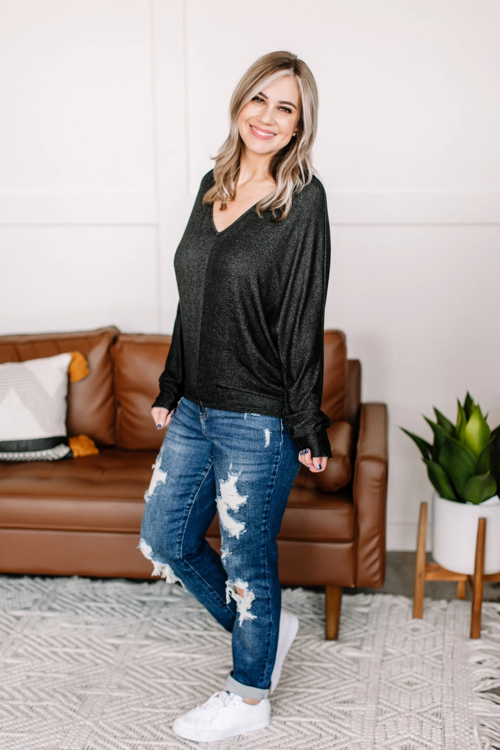 Material Girl Speckled Black Top