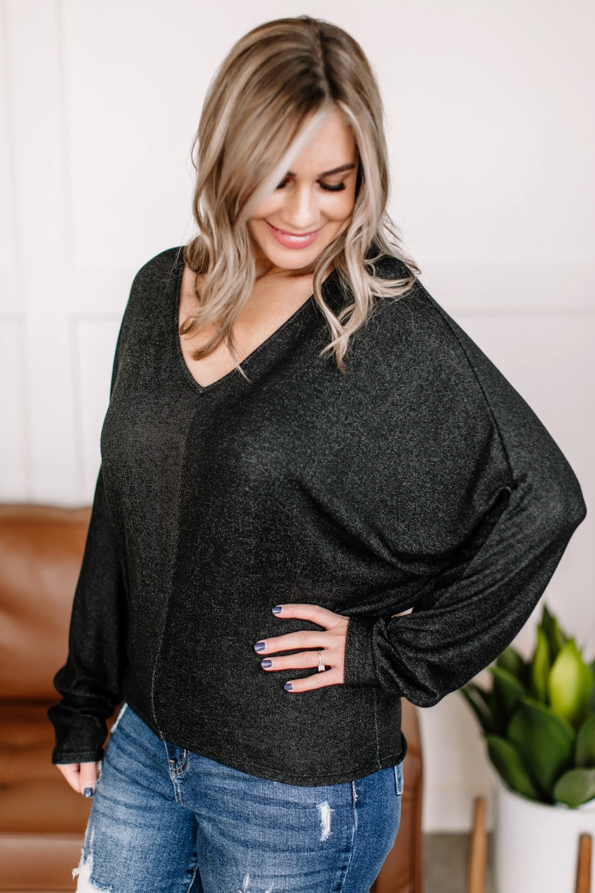Material Girl Speckled Black Top