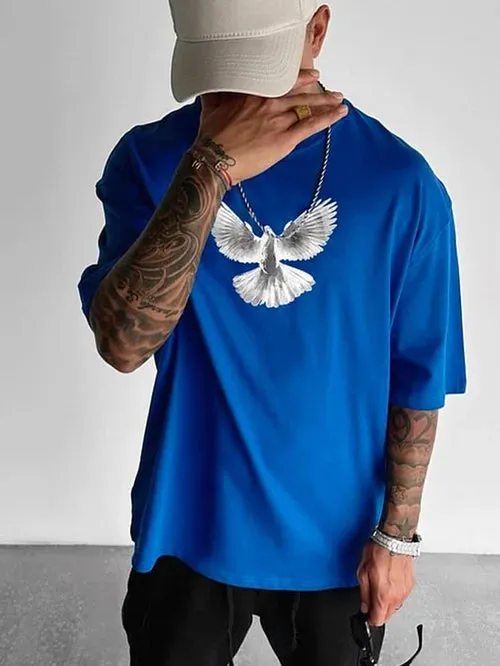 Men's Fashion Oversized Wings Print Short Sleeve T-Shirt
