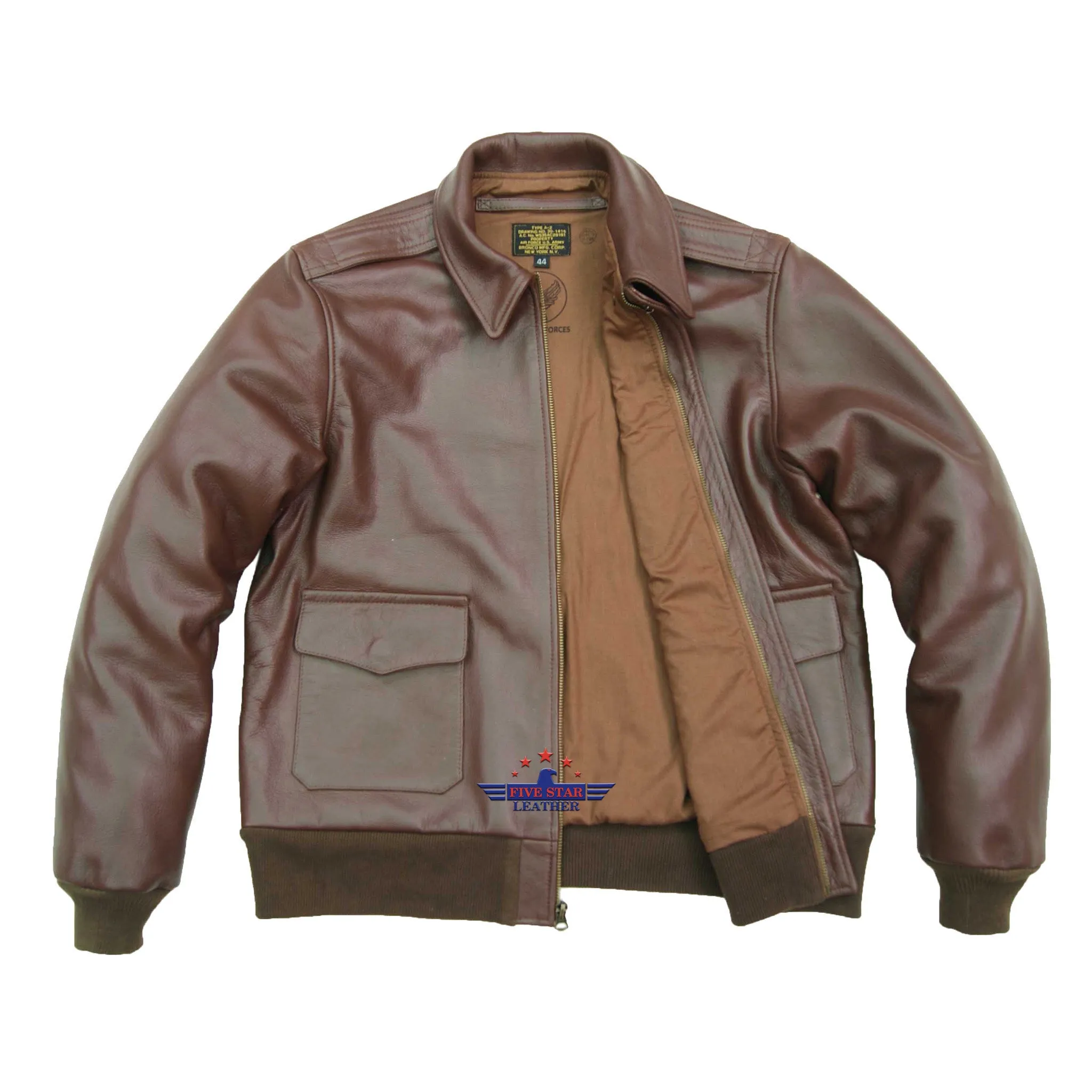 MEN'S TYPE A2 BRONCO MILITARY FLIGHT REAL GOATSKIN LEATHER JACKET