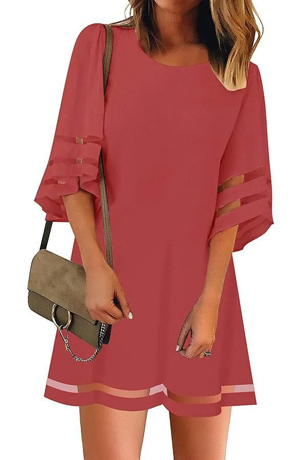 Mesh Stitching Half Sleeve Mini Dress (3 Colors)
