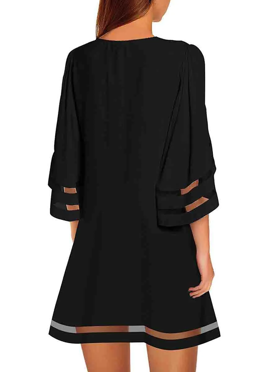 Mesh Stitching Half Sleeve Mini Dress (3 Colors)