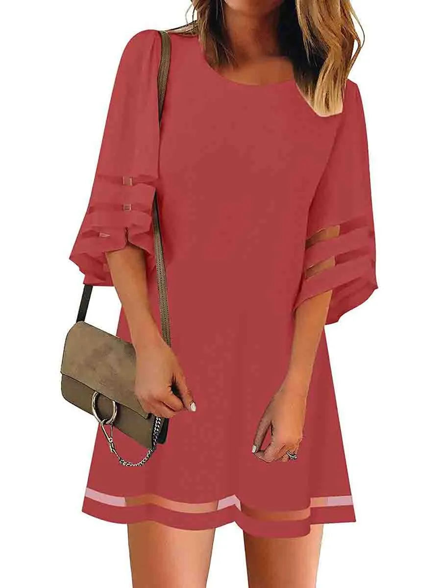 Mesh Stitching Half Sleeve Mini Dress (3 Colors)