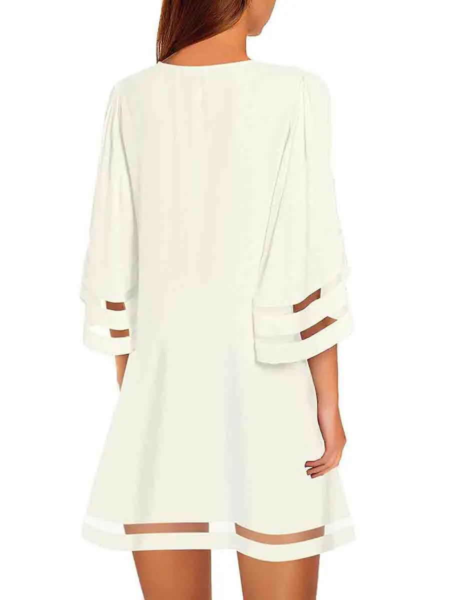 Mesh Stitching Half Sleeve Mini Dress (3 Colors)