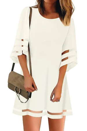 Mesh Stitching Half Sleeve Mini Dress (3 Colors)