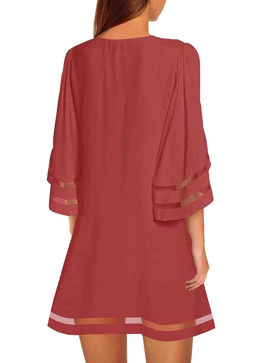 Mesh Stitching Half Sleeve Mini Dress (3 Colors)
